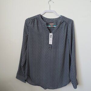 NWT Chico's Blue Pattern Pullover Long Sleeve Blouse Top Size 0 Relaxed Fit